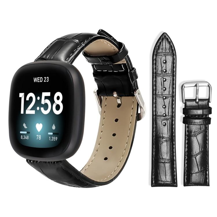 xDfind Bamboo Texture Pin Buckle Leather Watch Band, For Fitbit Versa 4 / 3 / Sense2 / 1 20mm