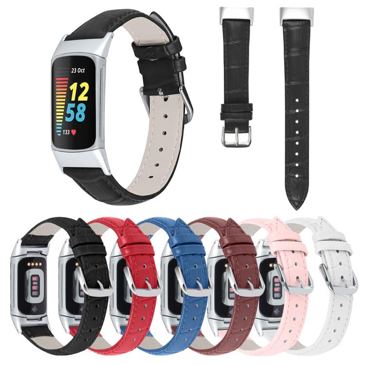 xDfind Bamboo Texture Pin Buckle Leather Watch Band, For Fitbit Charge 6 / 5 18mm