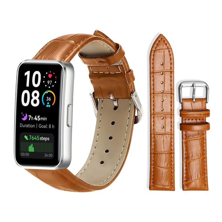 xDfind Bamboo Texture Pin Buckle Leather Watch Band, For Huawei Band 10 / 9 / 8 14mm