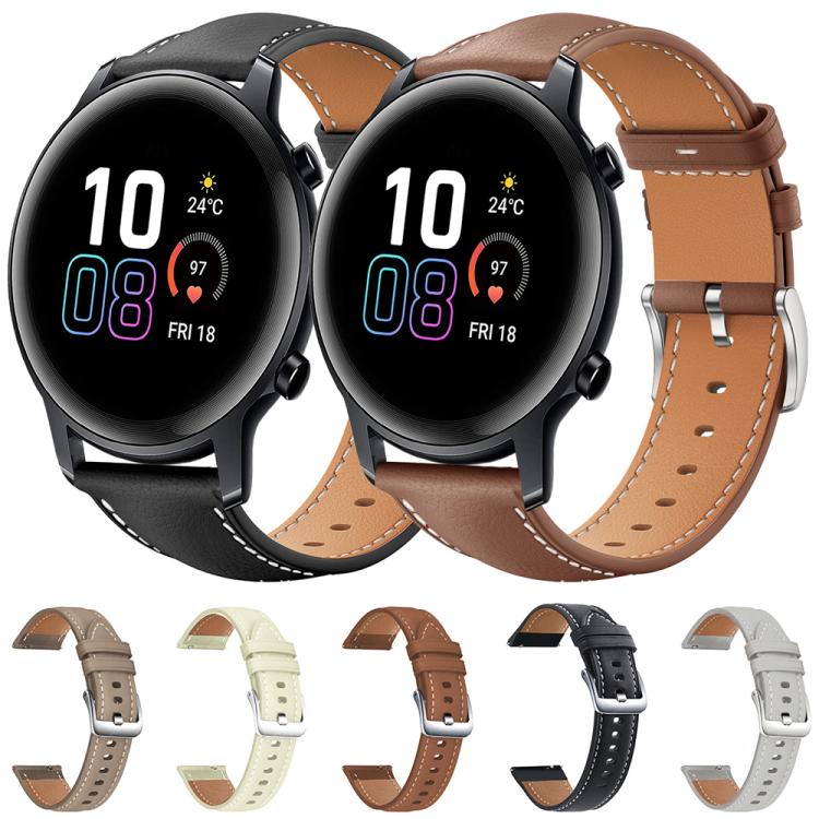 xDfind Flat Head Black Shark Fine Grain Leather Watch Band, 20mm For Honor Watch ES / Magic Watch2 42mm