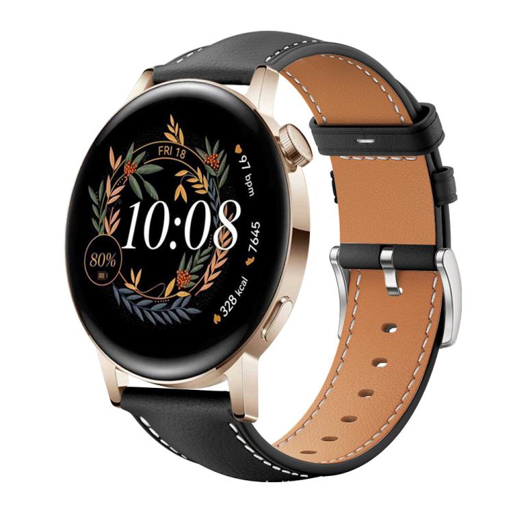 xDfind Flat Head Black Shark Fine Grain Leather Watch Band, 20mm For Huawei Watch GT 4 / GT 3 / GT 2