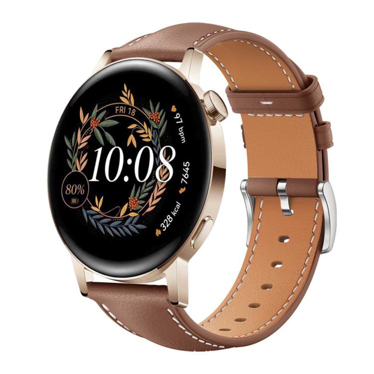 xDfind Flat Head Black Shark Fine Grain Leather Watch Band, 20mm For Huawei Watch GT 4 / GT 3 / GT 2