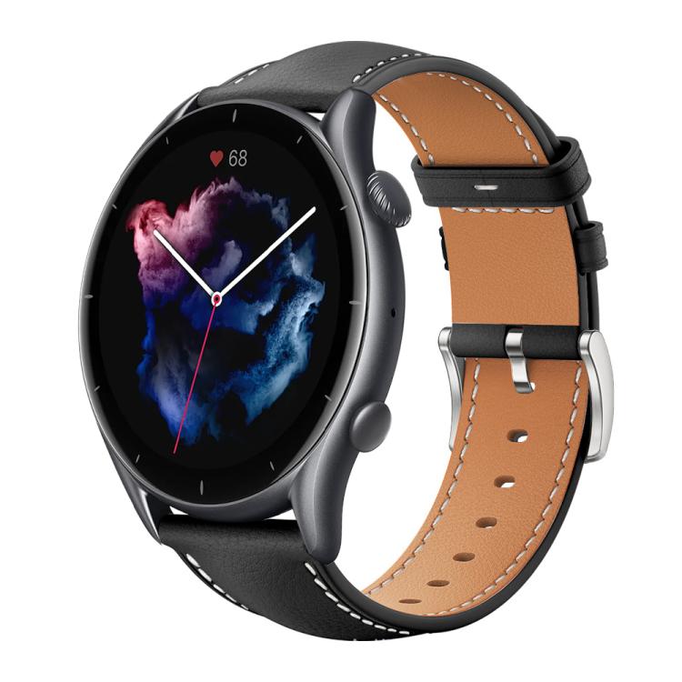 xDfind Flat Head Black Shark Fine Grain Leather Watch Band, 22mm For Amazfit GTR 4/3/3 Pro/Bip6/Bip5