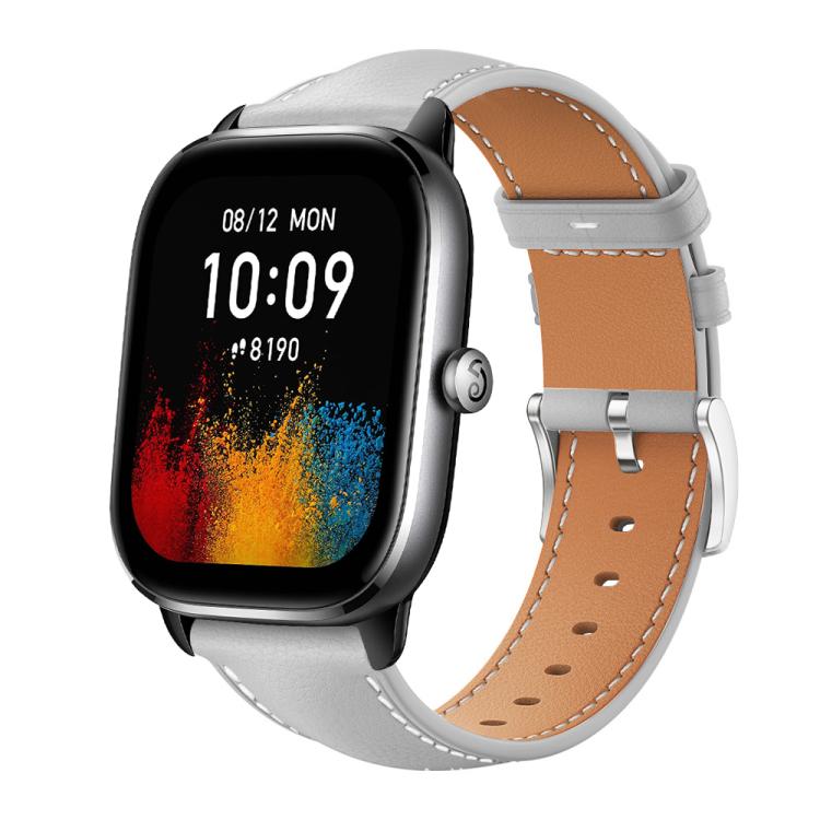 xDfind Flat Head Black Shark Fine Grain Leather Watch Band, 20mm For Amazfit GTS4 mini/GTS3/2/2E