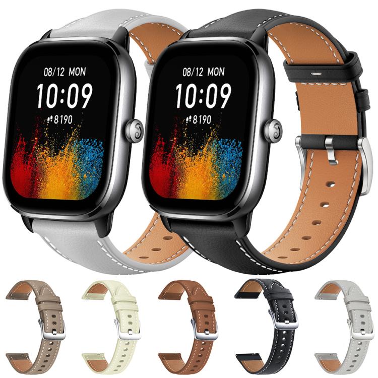 xDfind Flat Head Black Shark Fine Grain Leather Watch Band, 20mm For Amazfit GTS4 mini/GTS3/2/2E