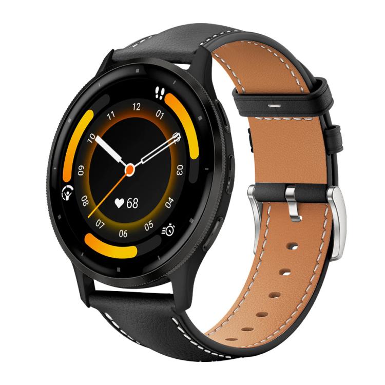 xDfind Flat Head Black Shark Fine Grain Leather Watch Band, 22mm For Garmin Venu 3 / vivoactive4