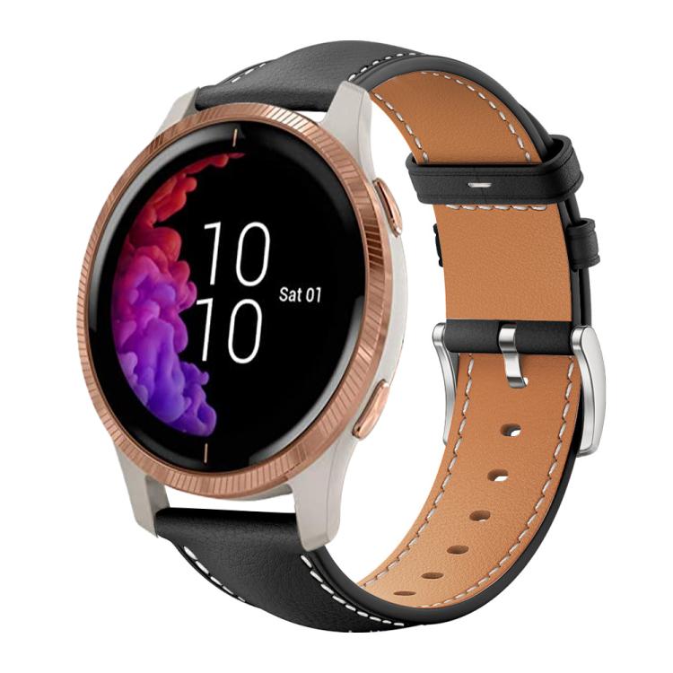 xDfind Flat Head Black Shark Fine Grain Leather Watch Band, 20mm For Garmin venu 2 / venu / Sq2 / Sq