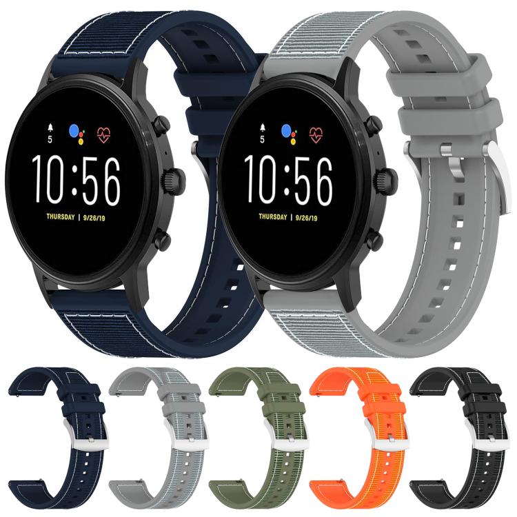 xDfind Hybrid Nylon Braid Silicone Watch Band, 22mm For Fossil Gen 5 Carlyle / Julianna
