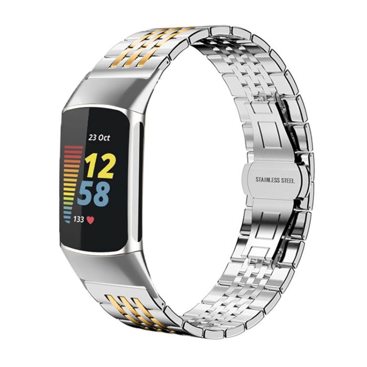 xDfind Seven-bead Solid Stainless Steel Watch Band, For Fitbit Charge 6 / 5 18mm
