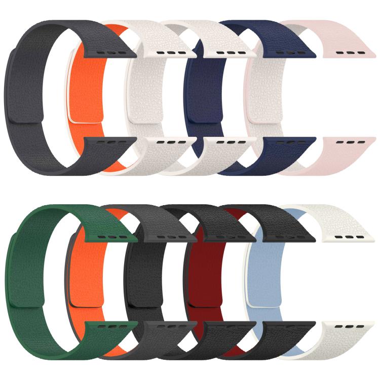 xDfind Flat Head Litchi Texture Magnetic Silicone Watch Band, For Apple Watch 42 / 44 / 45 / 46 / 49mm