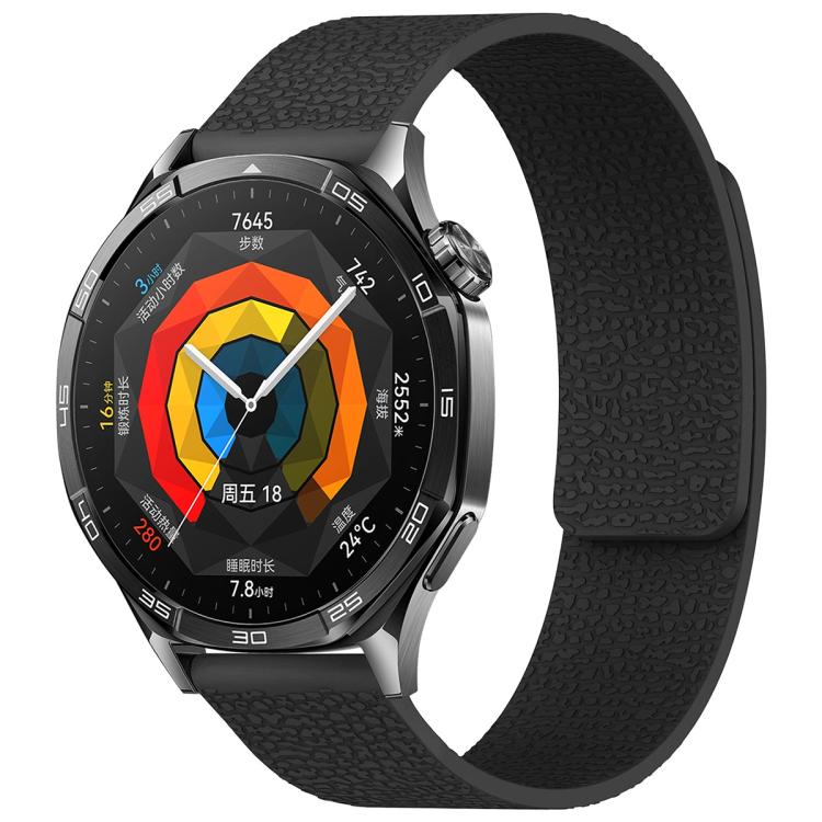 xDfind Flat Head Litchi Texture Magnetic Silicone Watch Band, 20mm