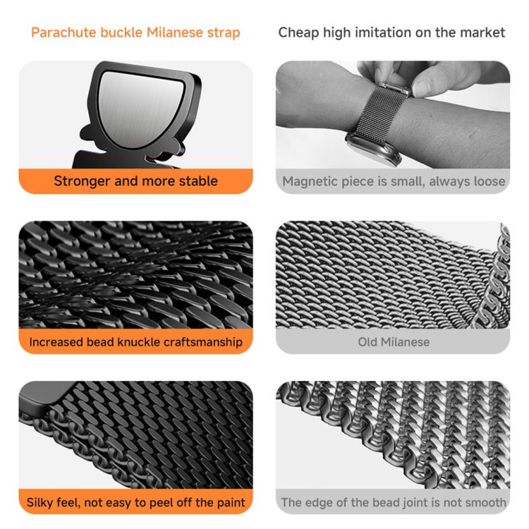 xDfind Milanese Parachute Buckle Stainless Steel Watch Band, For Samsung Galaxy Watch8 / Wacth8 Classic 22mm