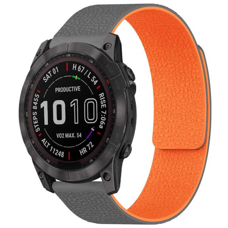 xDfind Litchi Texture Magnetic Silicone Watch Band, For Garmin Fenix 8/7X/6X/5X 26mm