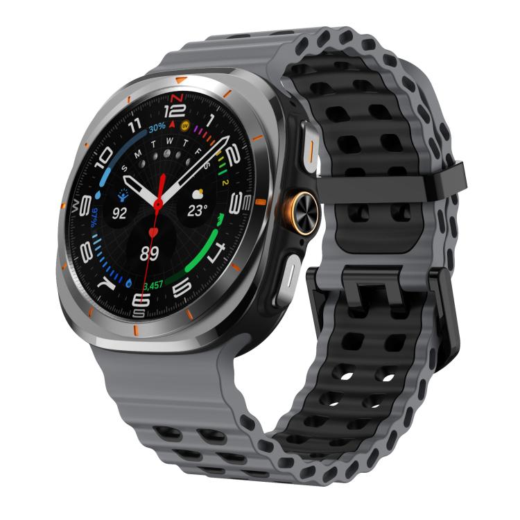 xDfind Black Buckle Ocean Two Color Dual-row Hole Silicone Watch Band, For Samsung Galaxy Watch Ultra 47mm / Ultra 2025
