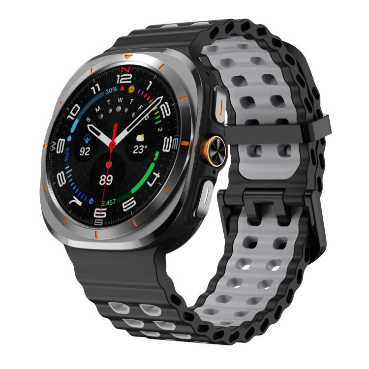 xDfind Black Buckle Ocean Two Color Dual-row Hole Silicone Watch Band, For Samsung Galaxy Watch Ultra 47mm / Ultra 2025