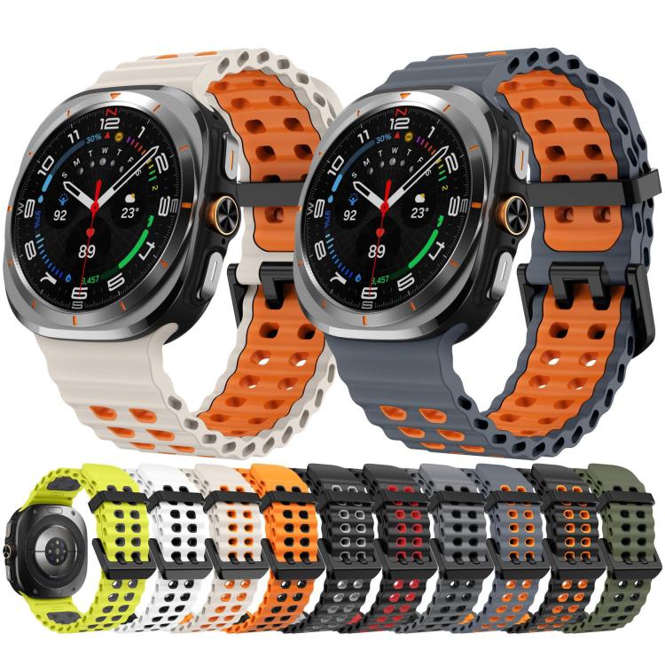 xDfind Black Buckle Ocean Two Color Dual-row Hole Silicone Watch Band, For Samsung Galaxy Watch Ultra 47mm / Ultra 2025