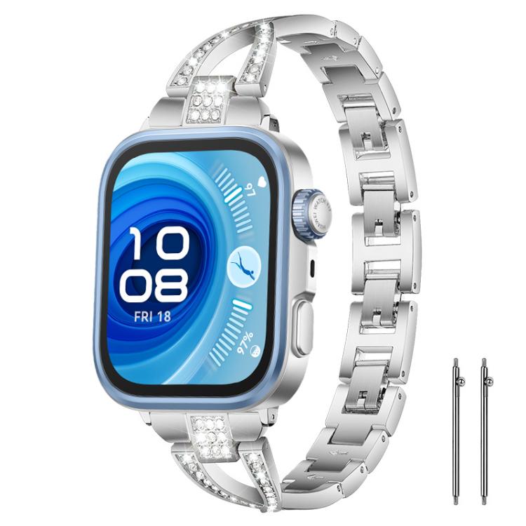 xDfind X-Shaped Single Row Diamond Metal Watch Band, 20mm