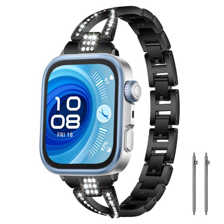 xDfind X-Shaped Single Row Diamond Metal Watch Band, 20mm