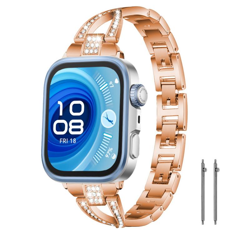 xDfind X-Shaped Single Row Diamond Metal Watch Band, 20mm