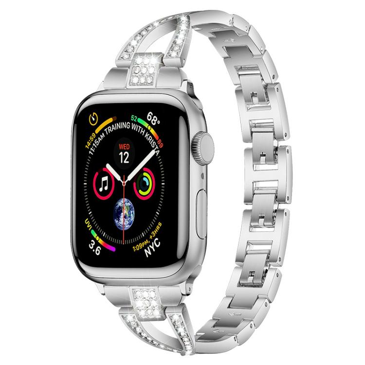 xDfind X-Shaped Single Row Diamond Metal Watch Band, For Apple Watch 42 / 44 / 45 / 46 / 49mm