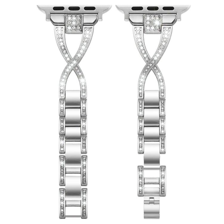 xDfind X-Shaped Single Row Diamond Metal Watch Band, For Apple Watch 42 / 44 / 45 / 46 / 49mm