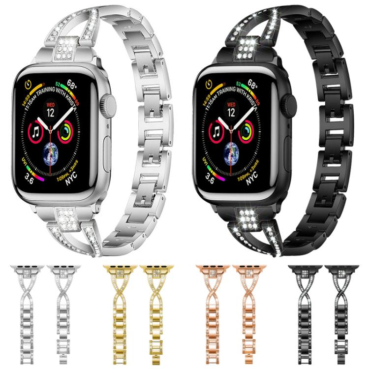 xDfind X-Shaped Single Row Diamond Metal Watch Band, For Apple Watch 42 / 44 / 45 / 46 / 49mm