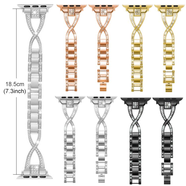 xDfind X-Shaped Single Row Diamond Metal Watch Band, For Apple Watch 42 / 44 / 45 / 46 / 49mm