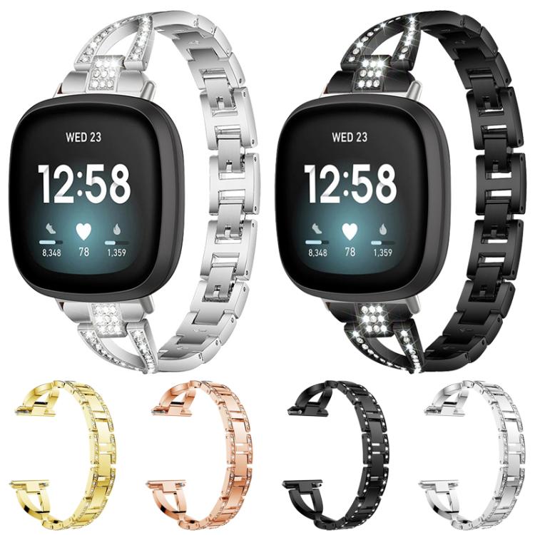 xDfind X-Shaped Single Row Diamond Metal Watch Band, For Fitbit Versa 4 / 3 / Sense 2 / Sense