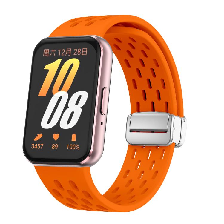 xDfind Mesh Magnetic Silver Buckle Silicone Watch Strap, For Samsung Galaxy Fit 3