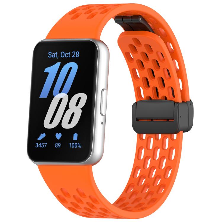 xDfind Hole Style Magnetic Black Buckle Silicone Watch Band, For Samsung Galaxy Fit3