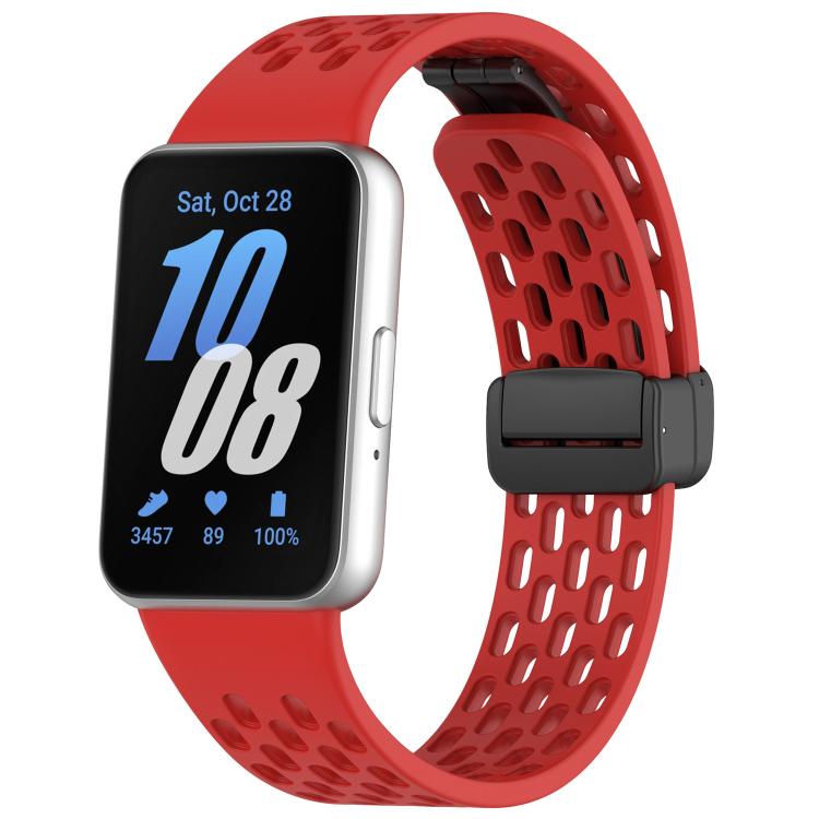 xDfind Hole Style Magnetic Black Buckle Silicone Watch Band, For Samsung Galaxy Fit3