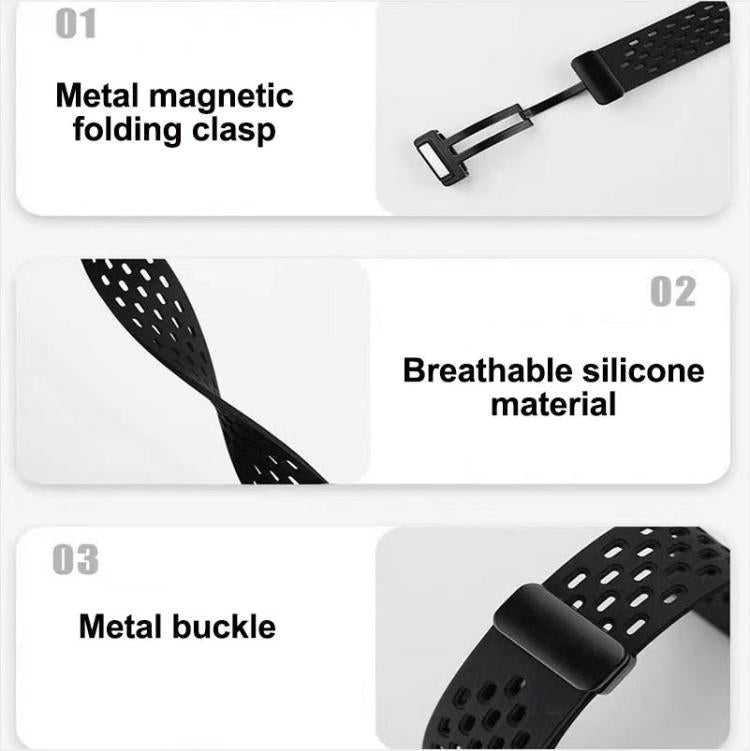 xDfind Hole Style Magnetic Black Buckle Silicone Watch Band