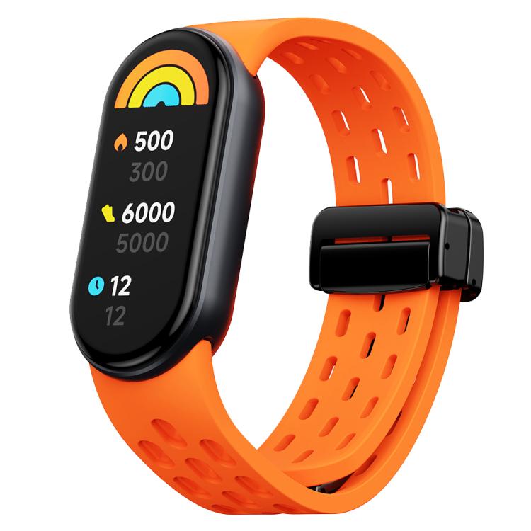 xDfind Holes Magnetic Black Buckle Silicone Watch Band, For Xiaomi Smart Band 10 / 9 / 8