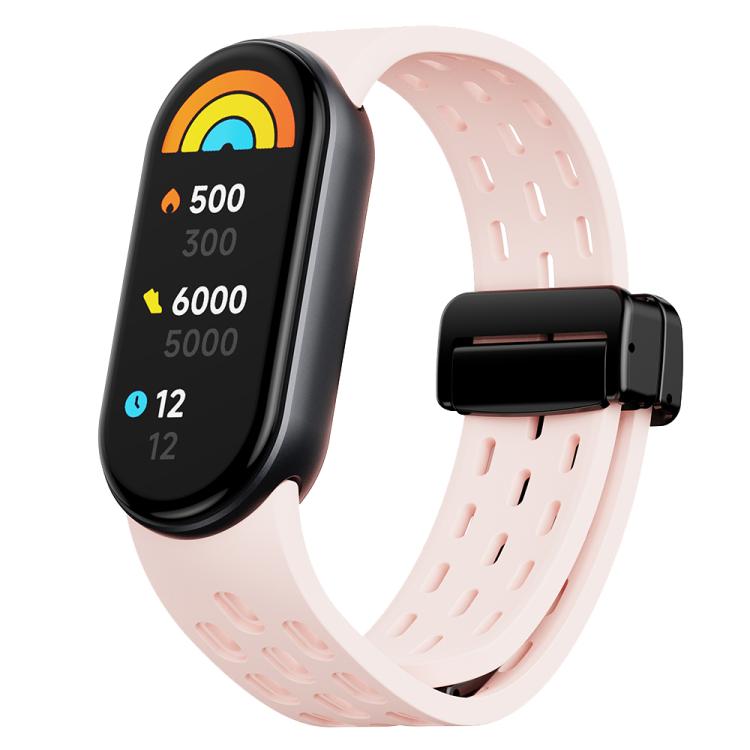xDfind Holes Magnetic Black Buckle Silicone Watch Band, For Xiaomi Smart Band 11 / 10 / 9 / 8