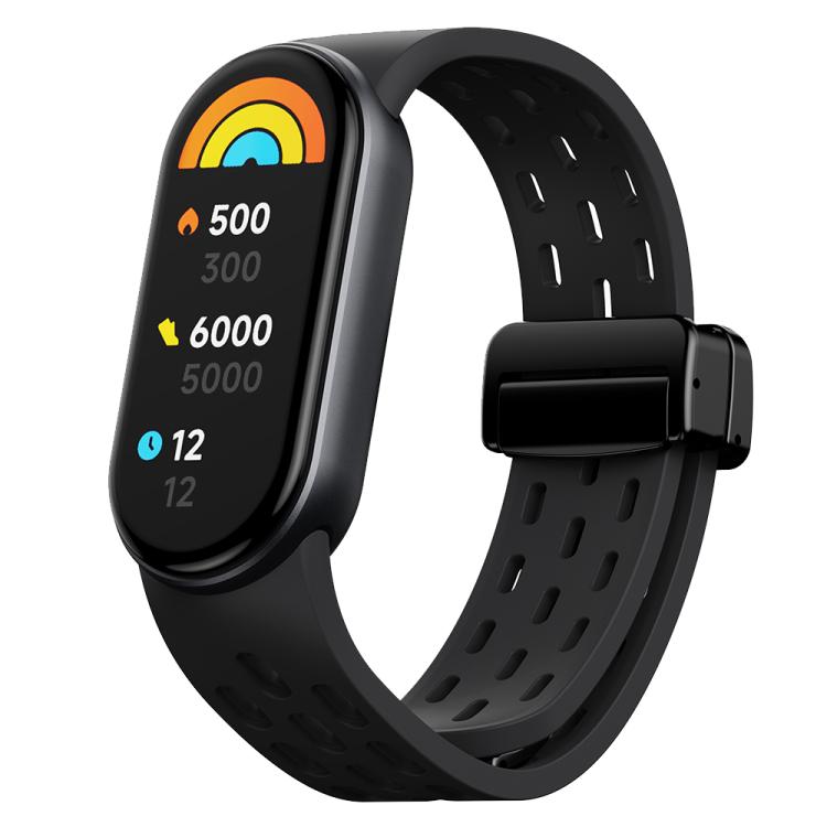 xDfind Holes Magnetic Black Buckle Silicone Watch Band, For Xiaomi Smart Band 10 / 9 / 8
