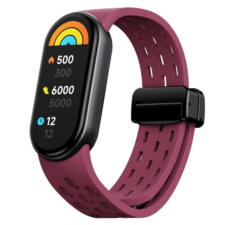 xDfind Holes Magnetic Black Buckle Silicone Watch Band, For Xiaomi Smart Band 10 / 9 / 8