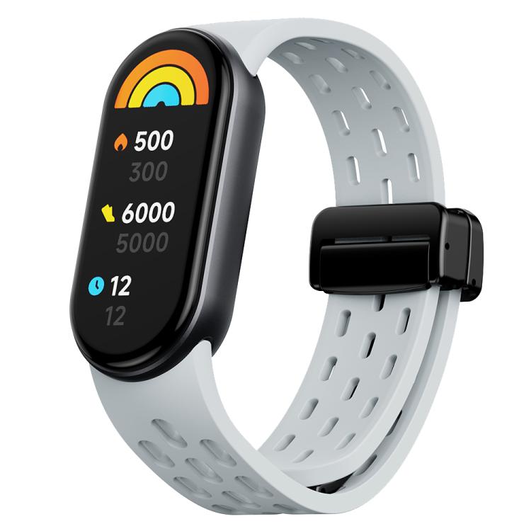 xDfind Holes Magnetic Black Buckle Silicone Watch Band, For Xiaomi Smart Band 10 / 9 / 8