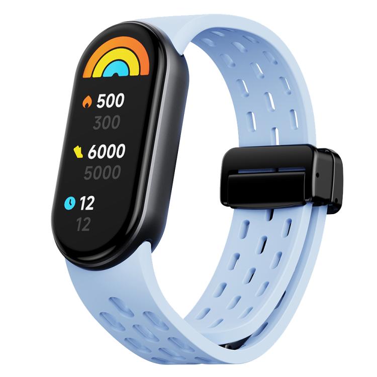 xDfind Holes Magnetic Black Buckle Silicone Watch Band, For Xiaomi Smart Band 10 / 9 / 8