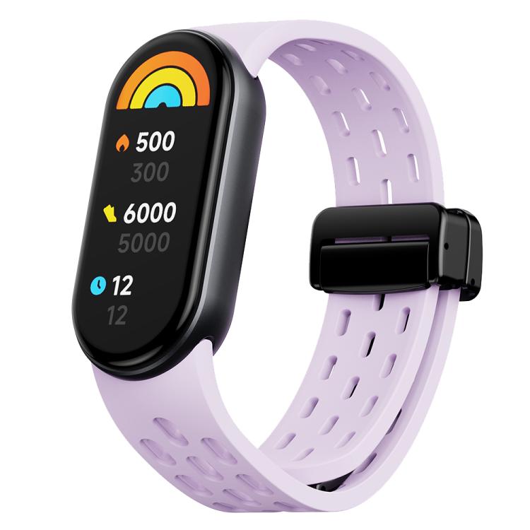 xDfind Holes Magnetic Black Buckle Silicone Watch Band, For Xiaomi Smart Band 10 / 9 / 8