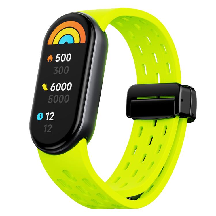 xDfind Holes Magnetic Black Buckle Silicone Watch Band, For Xiaomi Smart Band 10 / 9 / 8
