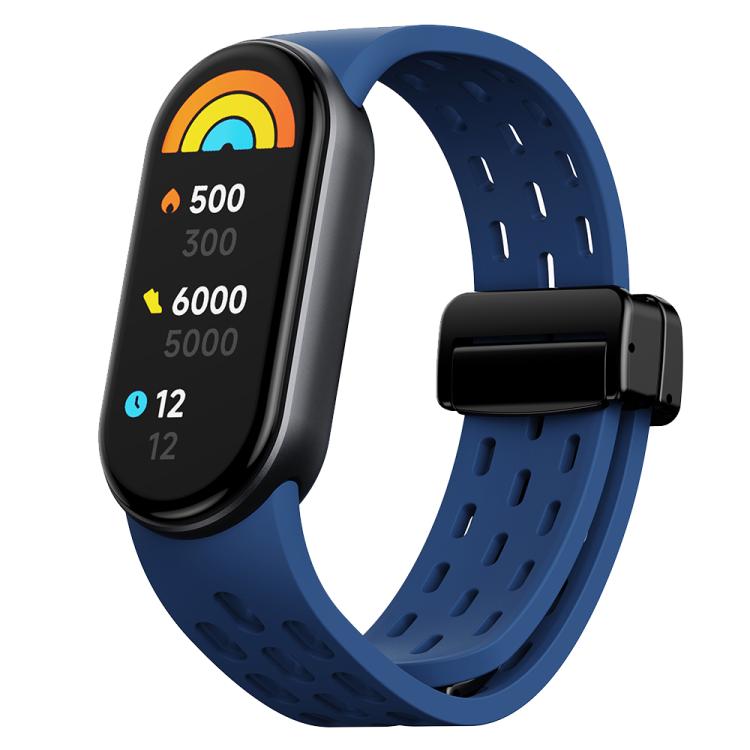 xDfind Holes Magnetic Black Buckle Silicone Watch Band, For Xiaomi Smart Band 10 / 9 / 8