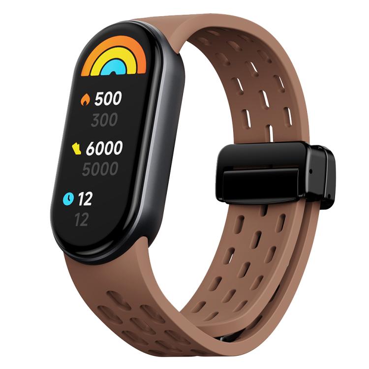 xDfind Holes Magnetic Black Buckle Silicone Watch Band, For Xiaomi Smart Band 10 / 9 / 8