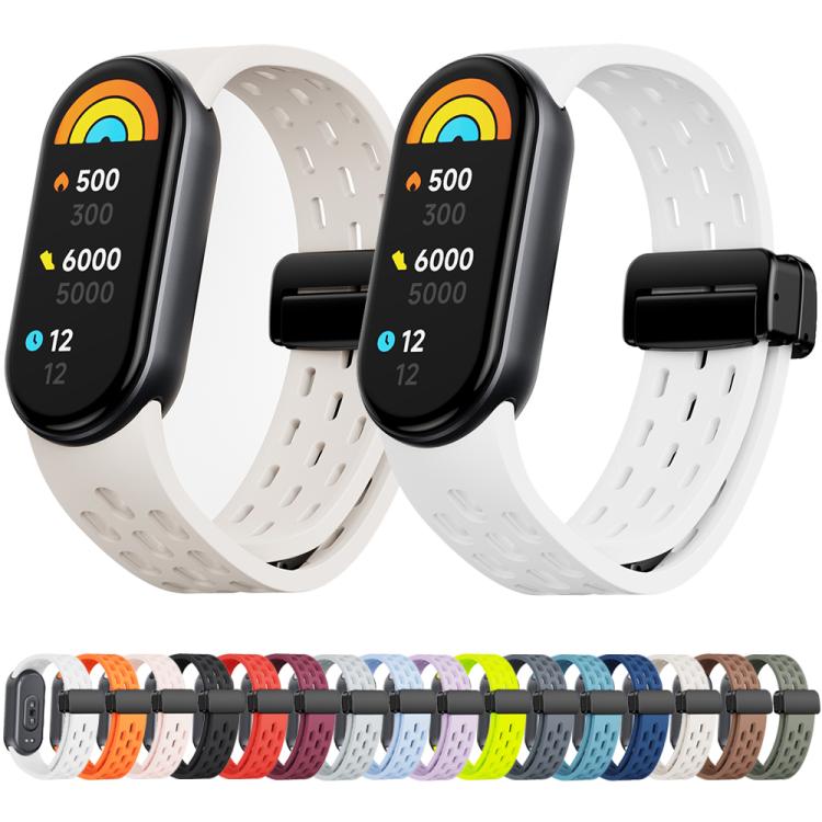 xDfind Holes Magnetic Black Buckle Silicone Watch Band, For Xiaomi Smart Band 10 / 9 / 8