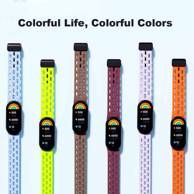 xDfind Holes Magnetic Black Buckle Silicone Watch Band, For Xiaomi Smart Band 10 / 9 / 8