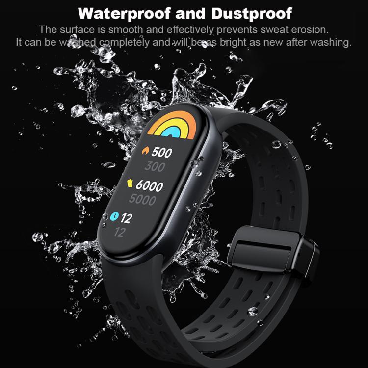 xDfind Holes Magnetic Black Buckle Silicone Watch Band, For Xiaomi Smart Band 10 / 9 / 8