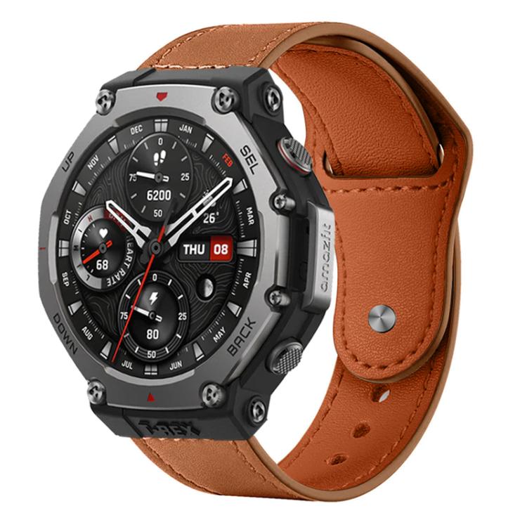xDfind Rivet Buckle Genuine Leather Watch Band, For Amazfit T-Rex 3