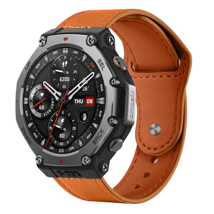 xDfind Rivet Buckle Genuine Leather Watch Band, For Amazfit T-Rex 3