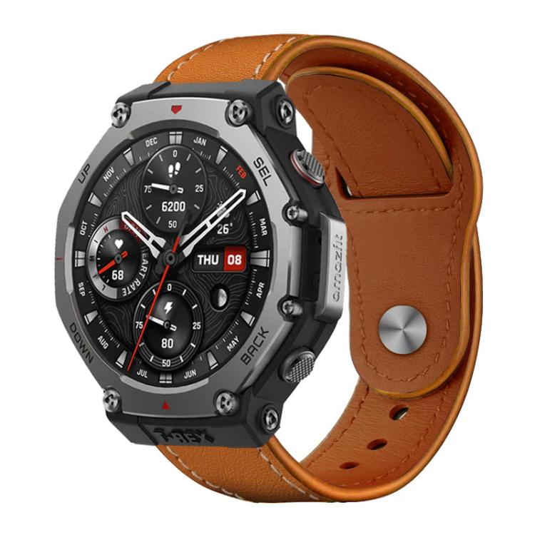 xDfind Rivet Buckle Genuine Leather Watch Band, For Amazfit T-Rex 3