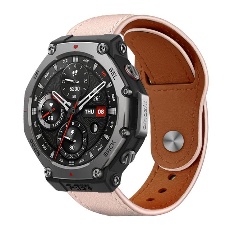 xDfind Rivet Buckle Genuine Leather Watch Band, For Amazfit T-Rex 3