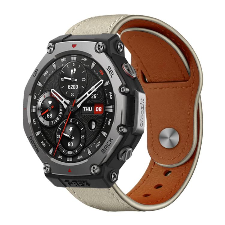 xDfind Rivet Buckle Genuine Leather Watch Band, For Amazfit T-Rex 3
